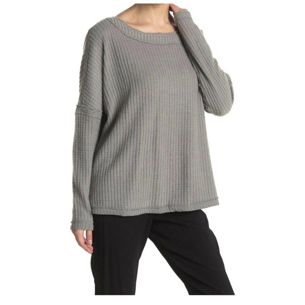 Waffle knit long sleeve gray medium